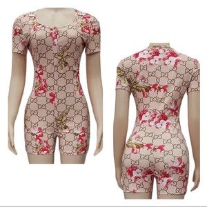 Adult Beige Flower Onesie